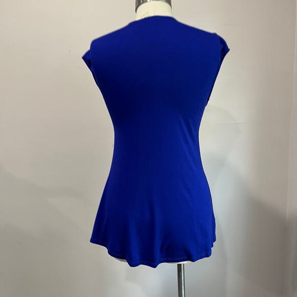 Forever 21 Y2K Blue Top Beaded Empire Waist Deep V Party Evening Retro - Picture 2 of 8